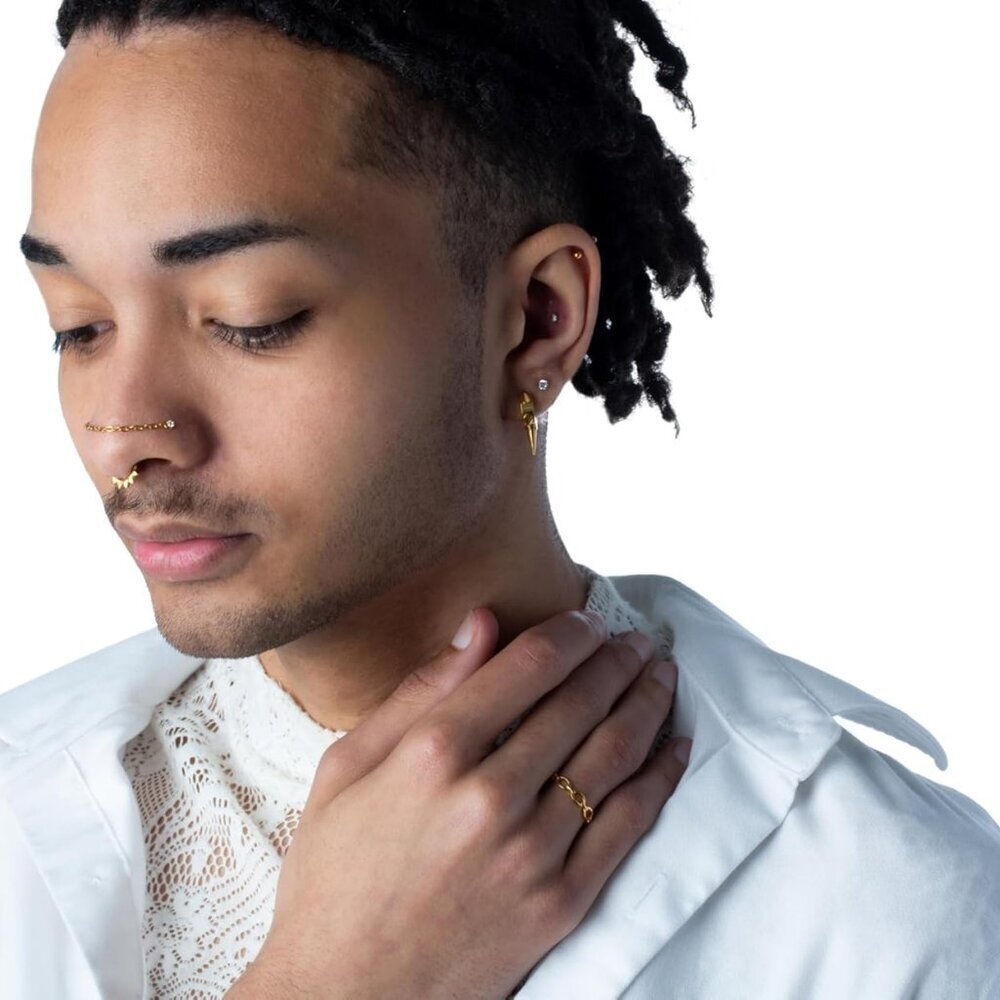 Stainless Steel Hoop Earrings Multi 6mm Spike Lined Huggie Pair Jewelry - Picture 7 of 8